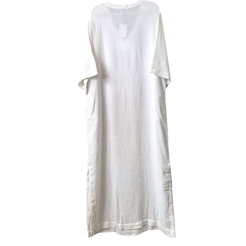 Barefoot Dreams Malibu Collection Crinkle Cotton V-Neck Caftan Dress Size L - Picture 5 of 10